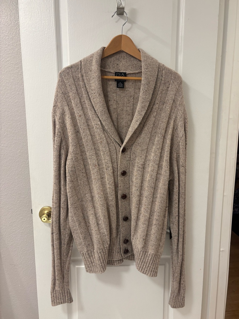 Jos. A. Bank Wool Blend Leather Shawl Collar Button Cardigan Grandpa Office XL